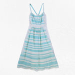 Moulinette Soeurs Blue White Striped Lace Inset Fit & Flare Midi Dress Size 6 Photo 3