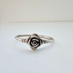 925 Sterling Silver 3D Rose Cuff Bangle Bracelet Photo 1