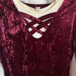 No Boundaries Bodysuit V-Neck w Crisscross Bodice, Long Sleeves, Velvet Burgundy, Sz Large Photo 3