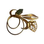 Mid Century Western Germany Gold Tone Filigree Green Jade Floral Brooch Women’s Photo 2