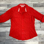 Coldwater Creek  Dark Coral Botanical Print 3/4 Sleeve Button Down Top Q3 Photo 0