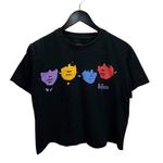 Oversized 2009 Beatles Women's Crop Top Medium Raw Hem Colorful Faces Y2K Style Black Photo 0