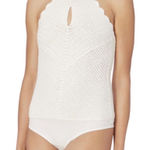 Intermix  White Crochet Halter‎ Tie Neck Bodysuit EUC Size S Photo 0