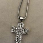 Rhinestone Big Giant Christian Cross Charm Silver Necklace Photo 3