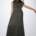 ZARA  KNIT V-NECK MIDI DRESS W/ METALLIC THREAD Black/Gold Size S NEW Photo 2
