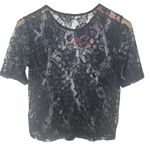 Love More Y2K Black Lace Top with Floral Embroidery Mesh See Through Size Medium Photo 1
