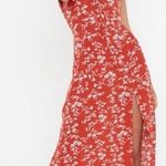 Nasty Gal  Ditsy Floral Midi Dress Orange Red Cottagecore Fairy Romantic Coquette Photo 0