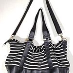 Madden Girl Leather Duffle Travel Striped Black Bag. Photo 0