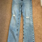 ZARA High Waisted Light Wash Denim Straight Leg Jeans Photo 0