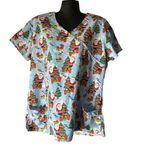 Wear for Care v neck scrubs top short sleeve women’s large Christmas holiday Blue Photo 5