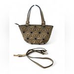 Geometric Patent Mini Satchel Crossbody – Cream & Black – Top Handle + Strap Tan Photo 1