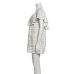 Reformation Plaid Windowpane Linen Square Neckline Ruffle Dress Small Photo 75