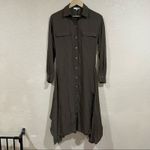 Vince olive green button front tie front asymmetric hemline shirtdress Photo 3