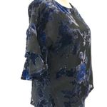Lily White  Black and Bluish Purple Velvet Top Floral blouse Ruffled Sleeves Photo 6