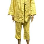 Christopher & Banks Set CJ Christopher Banks Yellow White Polka Dot Jean Jacket 2X Cropped Pants 14 Photo 0