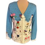Vtg 90s bright beaded n sequined snowman cardigan Blue Size M Photo 1