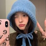 Blue Knit Balaclava Winter Hoodie Hood Hat String Tie Bag Photo 0