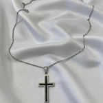 Minimalist Catholic Girl Silver Black Large Cross Pendant Necklace Photo 0