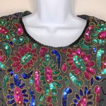 Vintage Black Pink Blue Green Sequined Beaded Silk Top Size XXL Photo 3