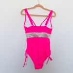 Womens Swimsuit Size M Hot Pink One Piece Ruched Strappy Knit Barbiecore Y2K Size M Photo 2