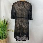 Catalina  Black Sheer Lace Short Sleeve Tie Front Swim Bathing Suit Cover Up XL Photo 2