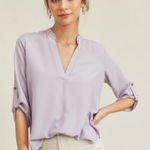 Lush Clothing Lush Lavender V Luptuous Vneck Roll Tab Jersey Knit Blouse Photo 0
