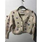 ZARA  Cream Textured Knit Cardigan with Embroidered Floral Appliques Photo 1