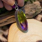 Handmade Bi-Color Tourmaline Green Purple Sterling Silver Pendant Photo 7