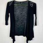 Rue 21 Women's Black Open Front Cardigan Small Studded Shoulder Lightweight Photo 0