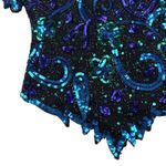 Laurence Kazar  Size Medium Silk Top Heavily Beaded Blue Teal Black Made in India Photo 3