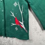 Quacker Factory  Shirt S Green Cardinal Fleece Snowflakes Cozy Holiday Christmas Photo 4
