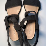 Cityclassified Black Woven Elastic Block Heel Sandals Size 6 Minimalist Chic Photo 0