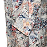 Johnny Was Jade Pearl Rayon Button Down Top Ruched Sleeves Cream Red Blue XL Photo 4