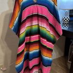 Multi Color Authentic Mexican Made Serape Sarape Poncho Woven Blanket Hot Pink Photo 0
