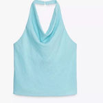 ZARA TURQUOISE FLOWY HALTER TOP  Photo 0