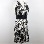 Carmen Marc Valvo  Pleated Cocktail Party Halter Dress Black White Beaded Size 4 Photo 10