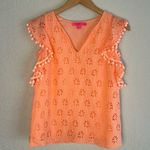 Lilly Pulitzer Orange Eyelet Lace Pom Top Preppy Cottage Summer Girly Vacation Photo 0