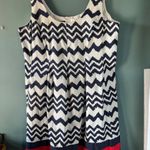 Nine West 18W Navy White Chevron Dress Red Trim Sleeveless Pockets Pleated Bold Photo 0
