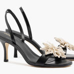 Larroude Hibiscus Slingback Sandal Heels Black Leather Floral Sz 10 Lightly Worn Photo 0