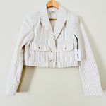 Jason Wu NWT $325  Cropped Pinstripe Women's Blazer Jacket Designer Cream White M Photo 5