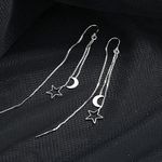 Silver Moon Star Threader Long Tassel Earring Chain, Drop Dangle Woman Earrings Photo 6