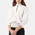 Maje Blouse S NWT Libou Popeline Victorian Smocked Batwing Ecru White Luxury Photo 3