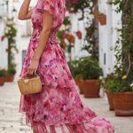 Elliatt NWT  Evalina Tiered Maxi Dress Pink Multi Romantic Sweet Size M Photo 0