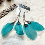 Nine West Women’s Earrings Blue Teal Feathers Photo 1