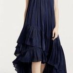 Cinq à Sept CINQ A SEPT Soleil Ruffle Trapeze Hi Low Midi Dress Navy Womens Size 4 Photo 0