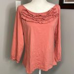 Garnet Hill  Pink Blush Ruffle Pull over Round neck Size XL Pima Cotton Feminine Photo 0