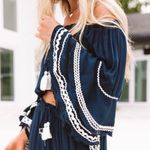 Surf Gypsy Navy Blue Hold My Mimosa Boho Tiered Bell Sleeve Crop Top Size Small Photo 1