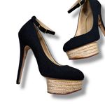 Charlotte Olympia Black Canvas Dolores Espadrille Platform Ankle-Strap Pumps Photo 1