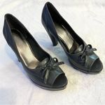 Nine West Gray Faux Leather Bow Tie Peep Toe Platform High Heel Pumps Size 9 Photo 14
