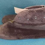 PINK K Claudia fleece slipper booties gray bows rhinestones NEW size 11 Photo 0